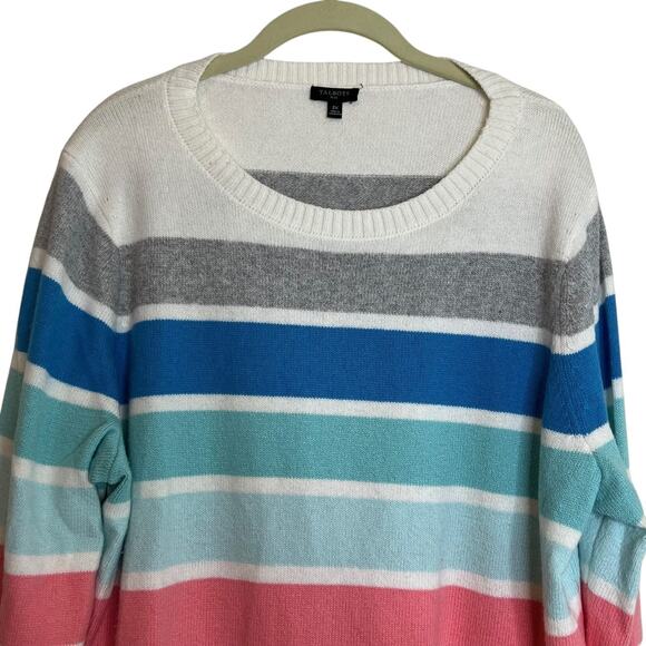 Talbots Plus Womens Sweater 2X Multicolor Soft Pastels Striped Cotton Blend Knit - Picture 2 of 5